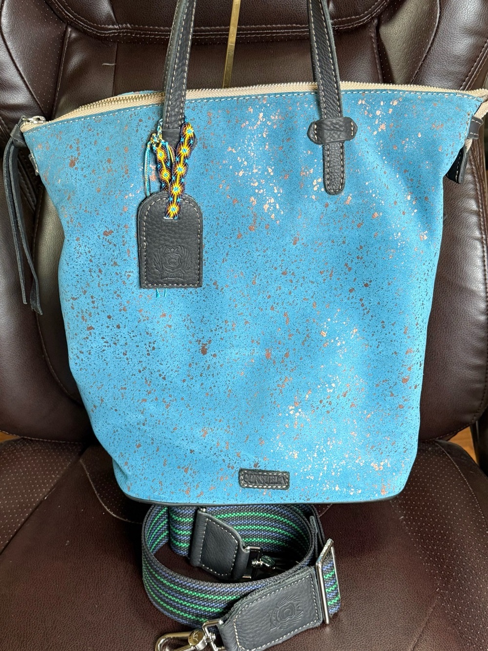 Consuela Nilo Sling Blue Bucket Leather Bag - Picture 6 of 14